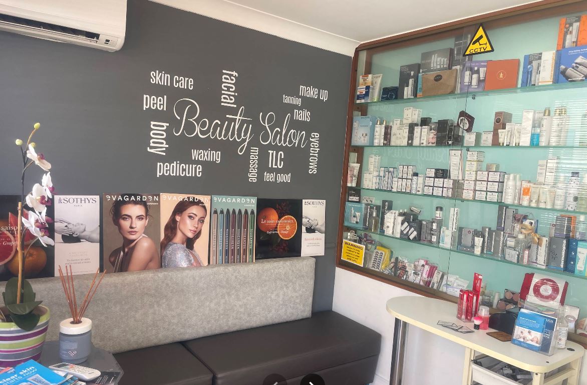 Interior of Perfect Profile beauty salon in Tarxien with skincare product display